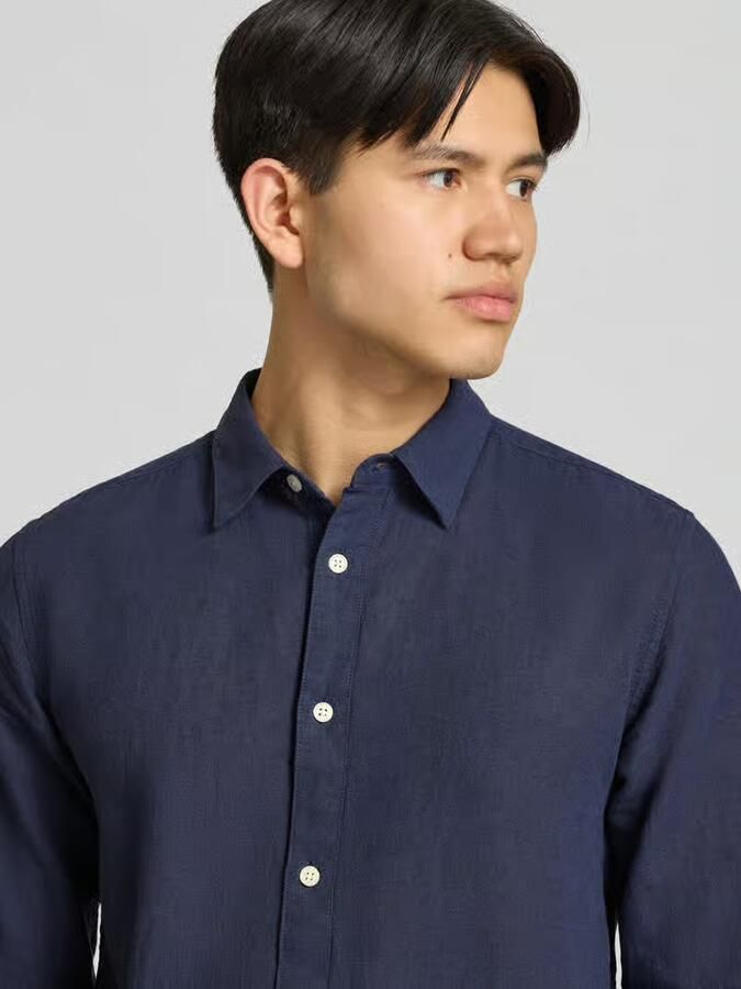 Only & Sons slim fit vrijetijdsoverhemd van mix van katoen en linnen model 'CAIDENLS SOLID'