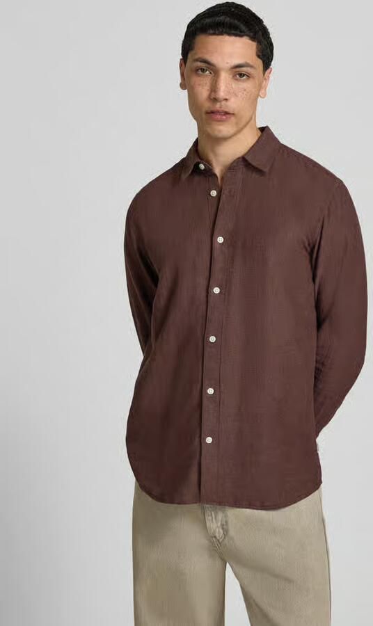 Only & Sons slim fit vrijetijdsoverhemd van mix van katoen en linnen model 'CAIDENLS SOLID' - Foto 6
