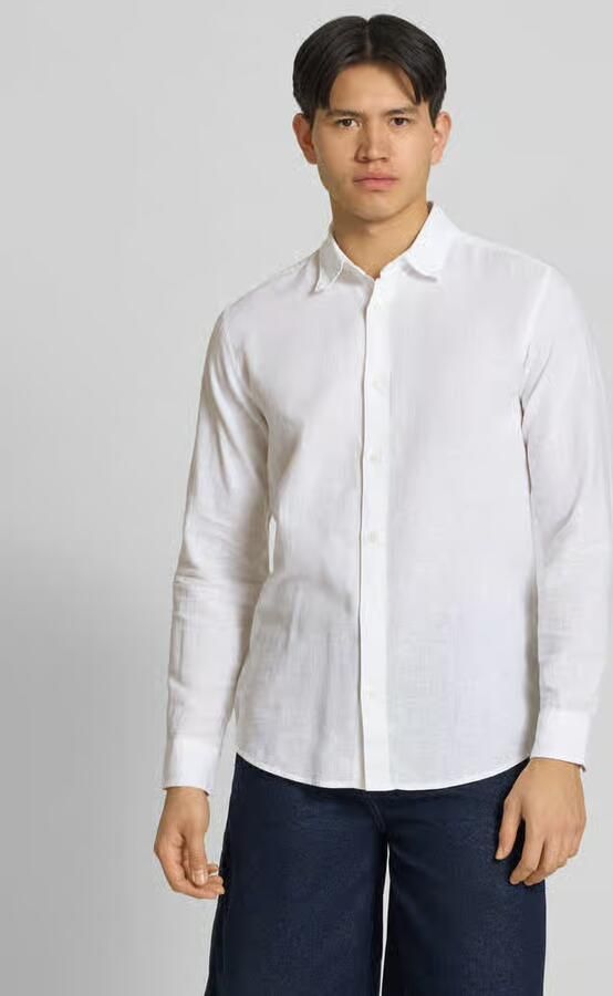 Only & Sons slim fit vrijetijdsoverhemd van mix van katoen en linnen model 'CAIDENLS SOLID' - Foto 16