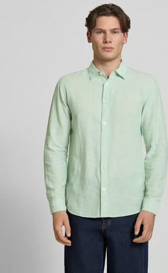 Only & Sons slim fit vrijetijdsoverhemd van mix van katoen en linnen model 'CAIDENLS SOLID' - Foto 4