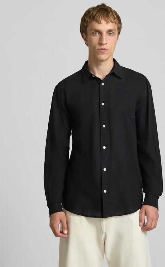 Only & Sons slim fit vrijetijdsoverhemd van mix van katoen en linnen model 'CAIDENLS SOLID' - Foto 3