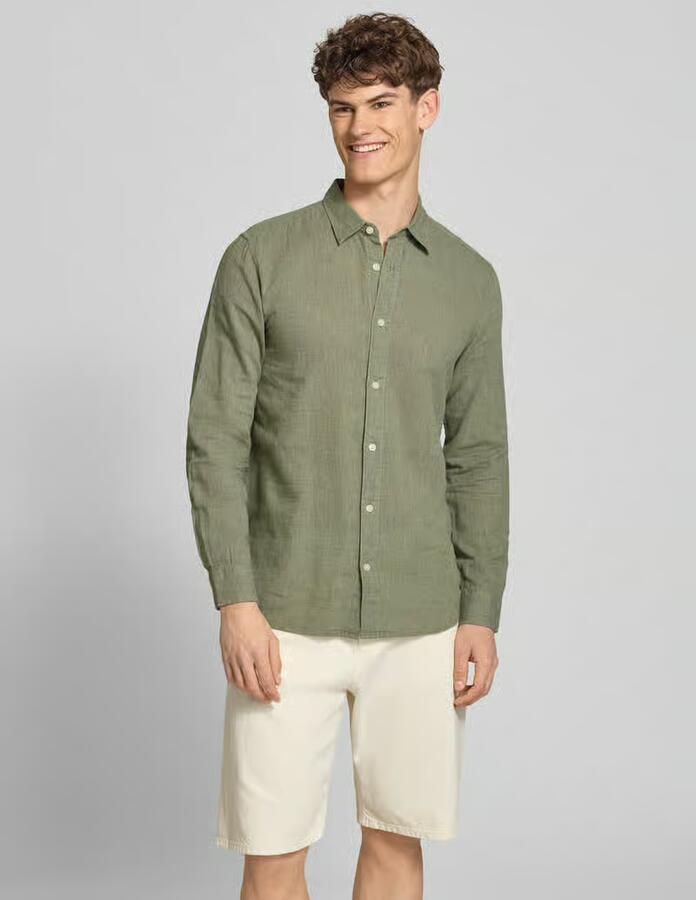 Only & Sons slim fit vrijetijdsoverhemd van mix van katoen en linnen model 'CAIDENLS SOLID' - Foto 5