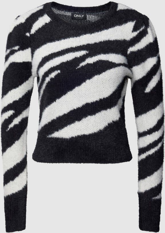 Only Onlella Piumo LS JQ Puff CC KNT Zwart Cloud Dancer | Freewear Print Multicolor Dames