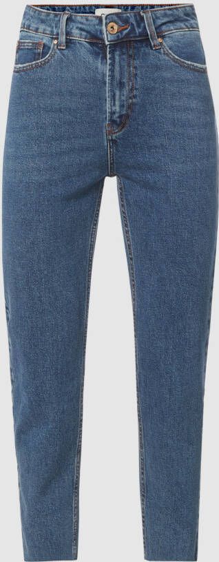 ONLY cropped high waist straight fit jeans ONLEMILY dark blue denim