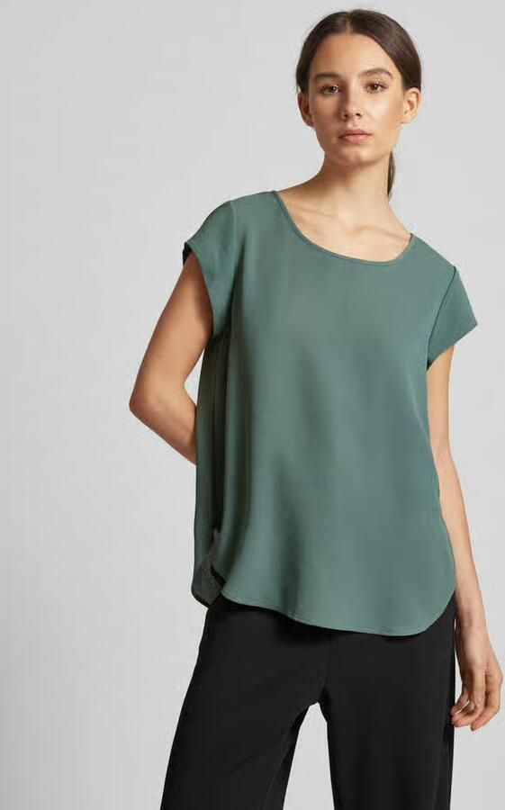 Only Blouse met korte mouwen ONLVIC – Vrouwelijke blouseshirt in losse vorm regular fit web kunstvezel ronde hals effen - Foto 5