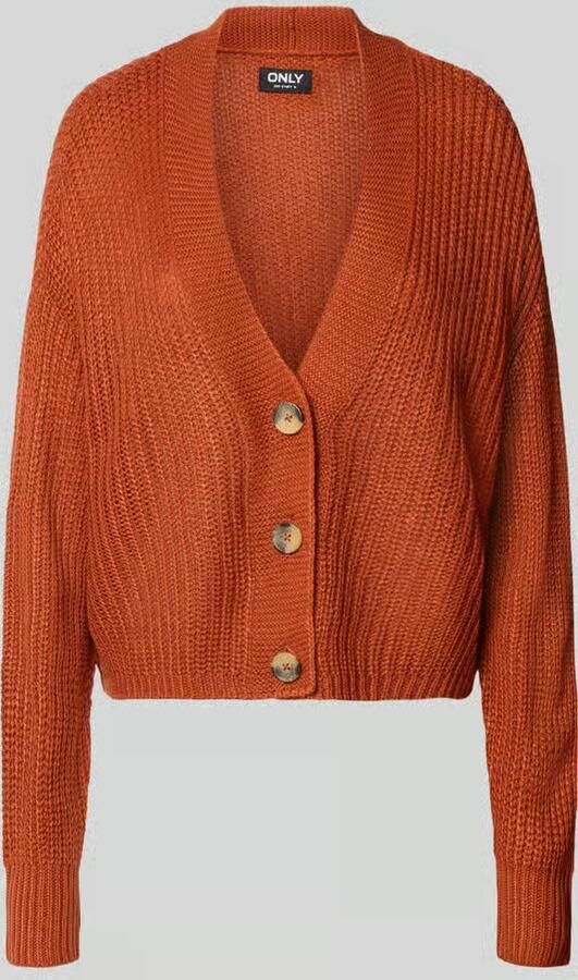 Only boxy fit gebreid jack met v-hals model 'CAROL'