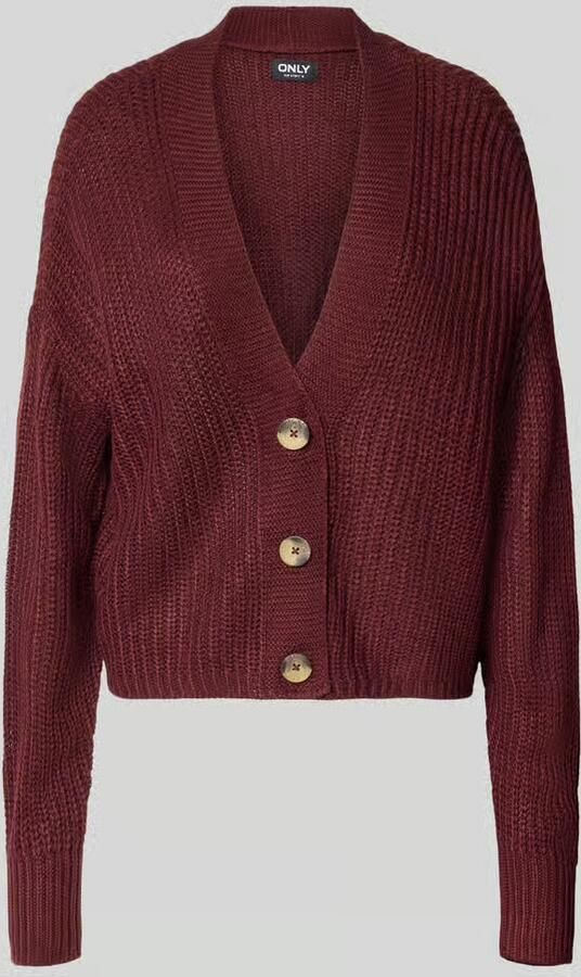 Only boxy fit gebreid jack met v-hals model 'CAROL'