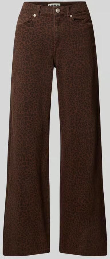 ONLY high waist wide leg jeans panterprint donkerbruin zwart