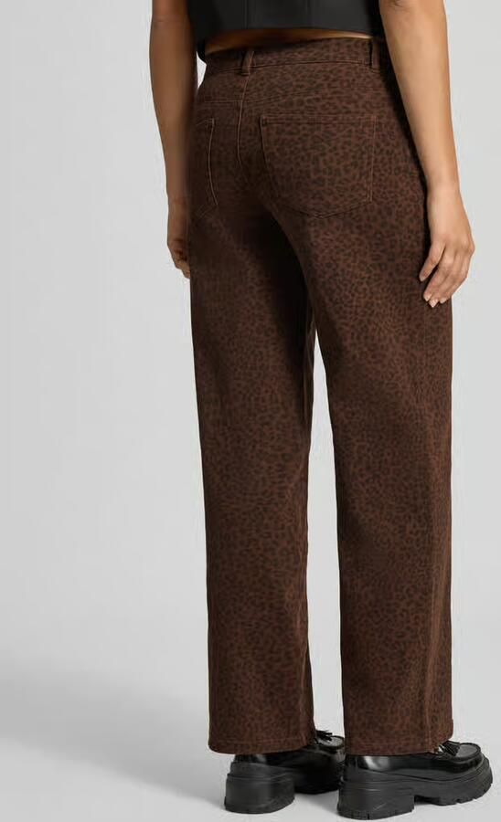 ONLY high waist wide leg jeans panterprint donkerbruin zwart - Foto 3
