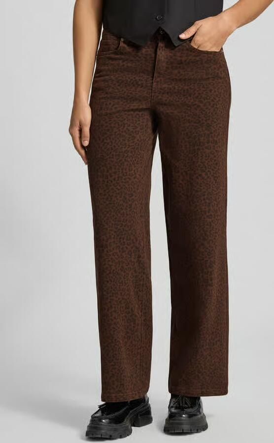ONLY high waist wide leg jeans panterprint donkerbruin zwart - Foto 2
