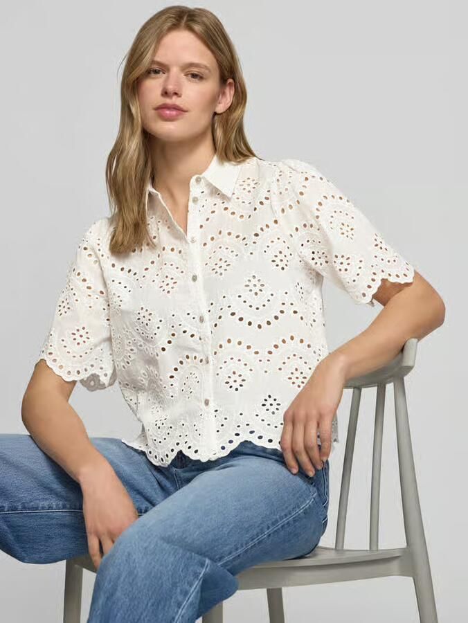 Only Regular fit overhemdblouse met broderie anglaise model 'VALAIS' - Foto 6