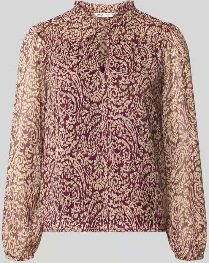 ONLY rechtvallende semi-transparante blouse met ruches en dierenprint rood