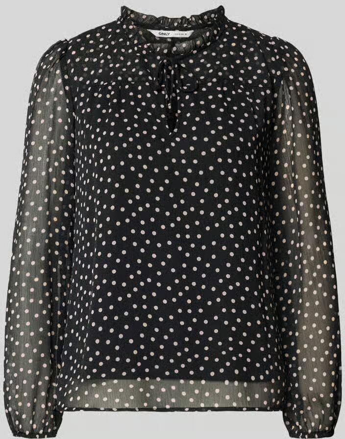 ONLY rechtvallende semi-transparante blouse met ruches en dierenprint zwart