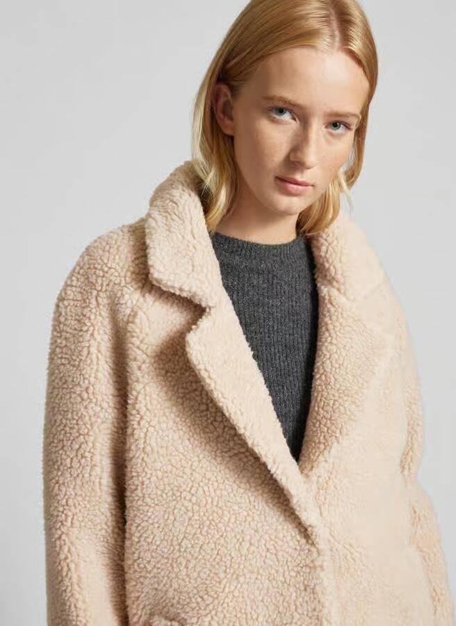 Only Regular fit lange jas van teddybont met blinde drukknoopsluiting model 'NEWAURELIA'