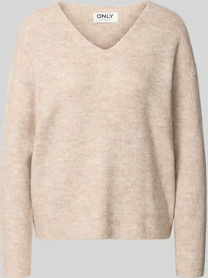 Only Onlcamilla V-Hals L S Pullover Knt: Pumice Stone MELANGE | Freewear Print Beige Dames - Foto 2