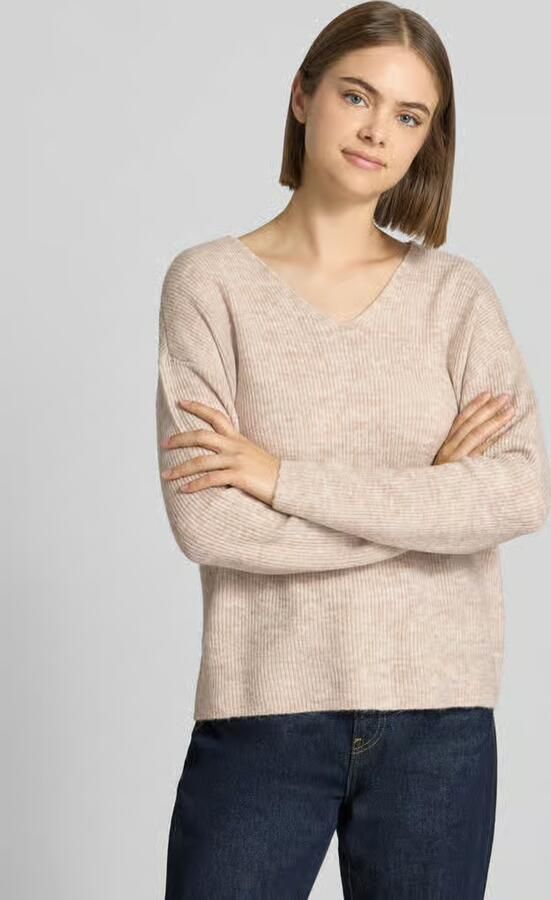 Only Onlcamilla V-Hals L S Pullover Knt: Pumice Stone MELANGE | Freewear Print Beige Dames - Foto 3