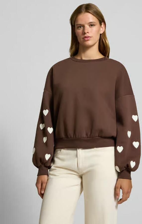 ONLY rechtvallende sweater met borduursels en hartjes bruin - Foto 4