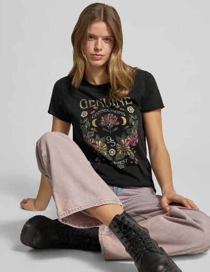 Only Regular fit T-shirt van zuivere katoen met motiefprint model 'LUCY LIFE'