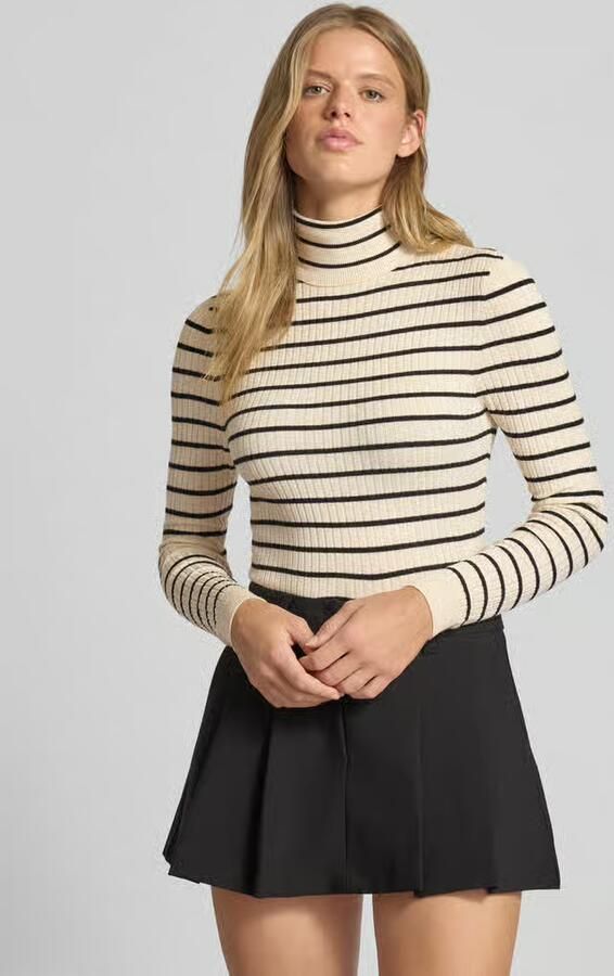 Only Wit Zwart Onlkarol L S Rollneck Pullover Knt Noos Gebreid Beige Dames - Foto 6