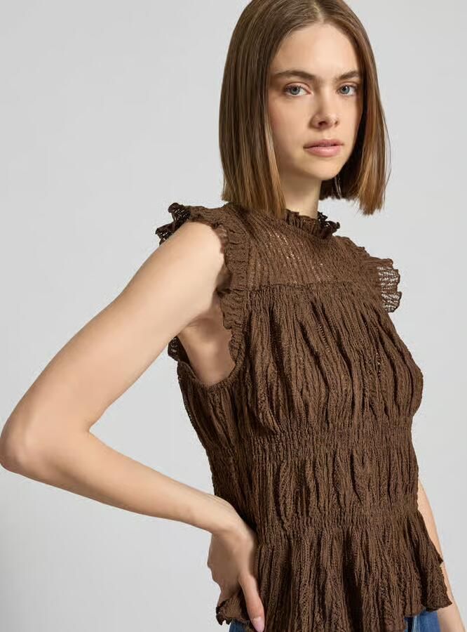 Only slim fit blousetop met rucheskraag model 'SHAILA' - Foto 3
