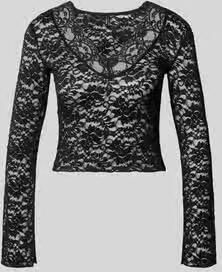 Only Slim-fit shirt met lange mouwen in kantlook met mesh-look model 'NIKKA'