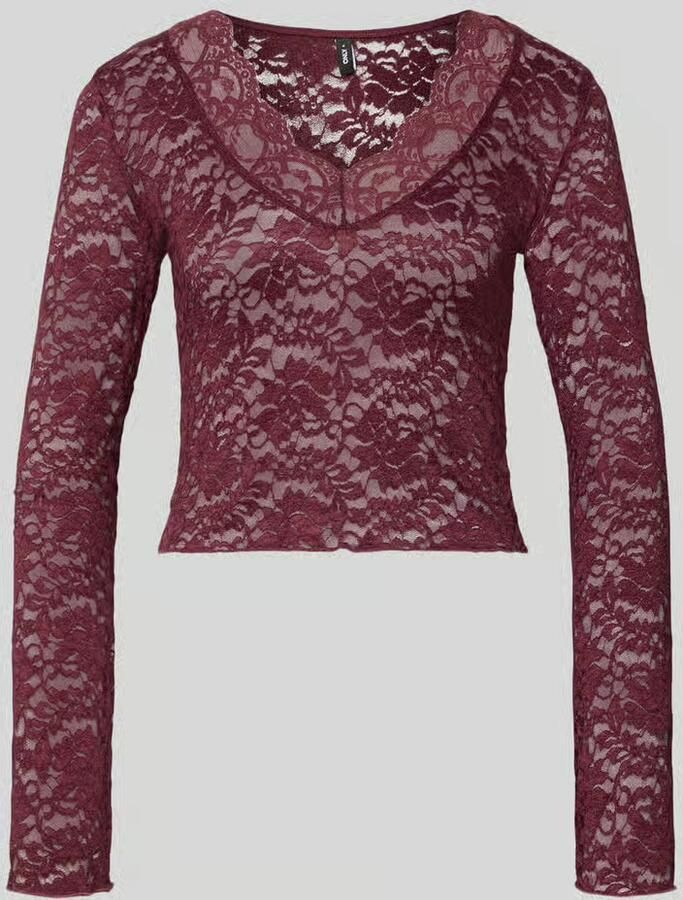 Only Slim-fit shirt met lange mouwen in kantlook met mesh-look model 'NIKKA'