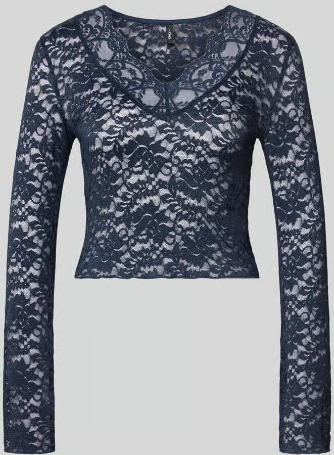 Only Slim-fit shirt met lange mouwen in kantlook met mesh-look model 'NIKKA'
