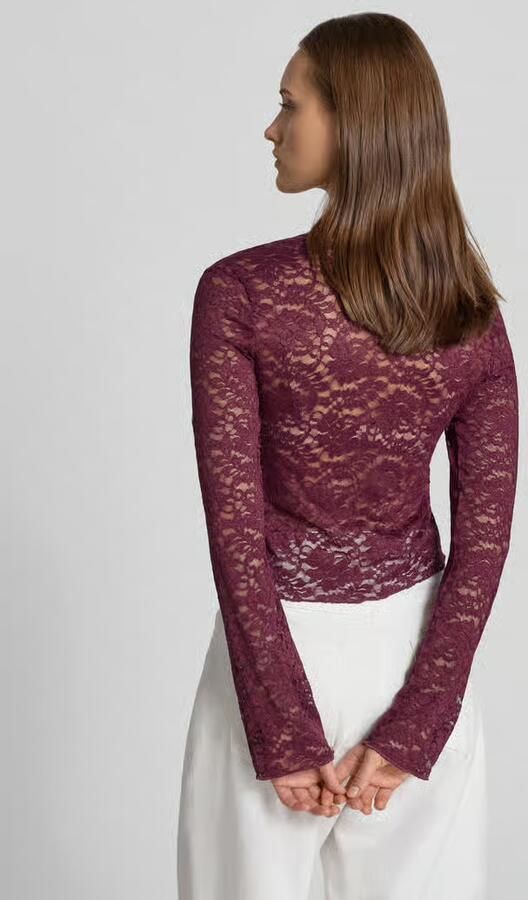 Only Slim-fit shirt met lange mouwen in kantlook met mesh-look model 'NIKKA' - Foto 3