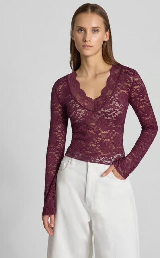 Only Slim-fit shirt met lange mouwen in kantlook met mesh-look model 'NIKKA' - Foto 2