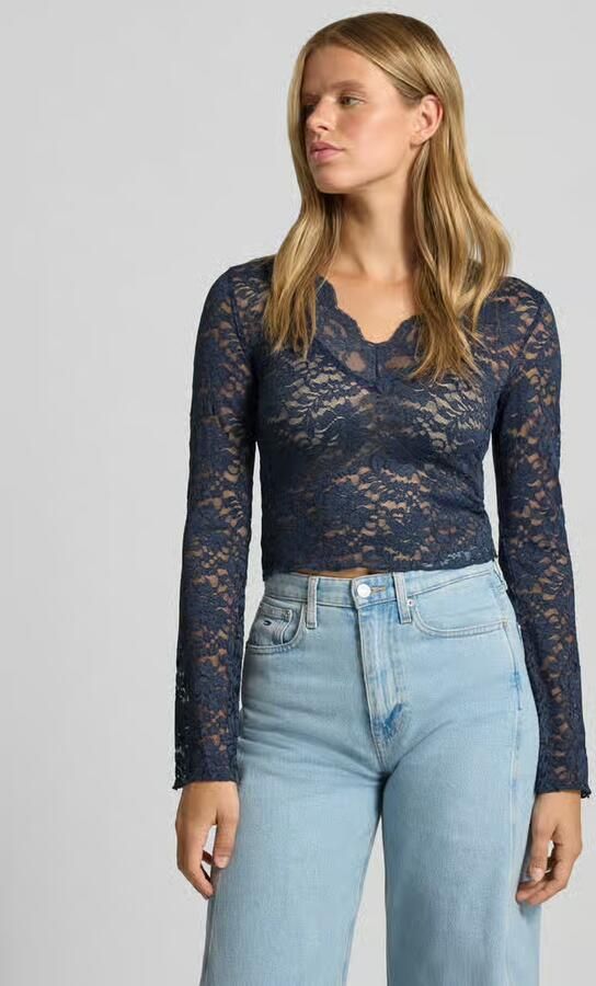 Only Slim-fit shirt met lange mouwen in kantlook met mesh-look model 'NIKKA' - Foto 2