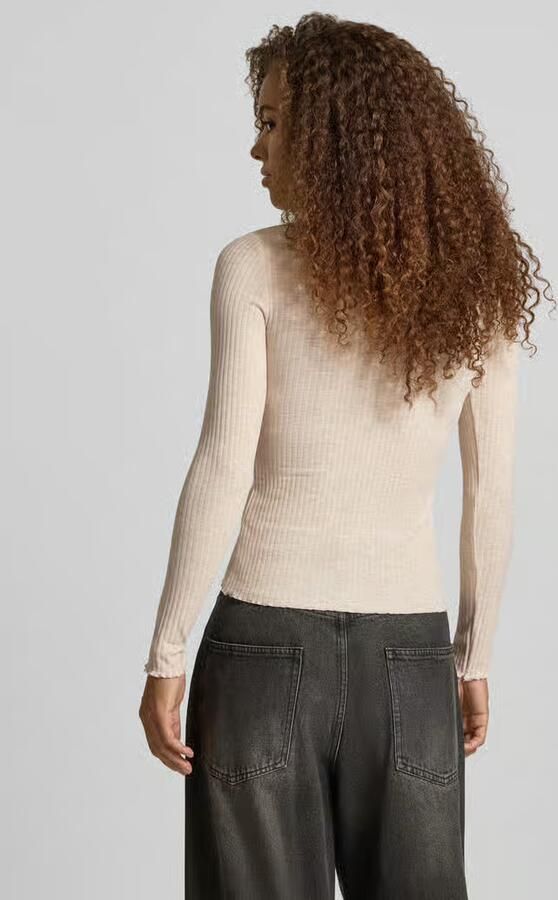 Only Beige Effen Gebreide Trui Lange Mouwen Ronde Hals Beige Dames - Foto 11