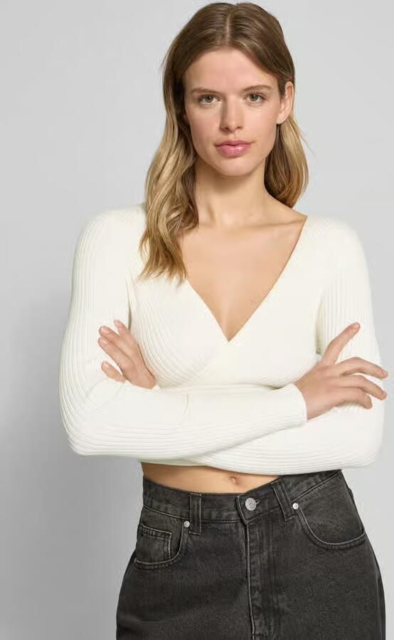 Only Slim fit shirt met lange mouwen van ribtricot model 'HONOR'