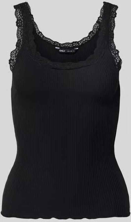 Only Tanktop ONLSARA – Tanktop met kantdetail bij de halslijn regular fit modisch jersey ribstof ronde hals