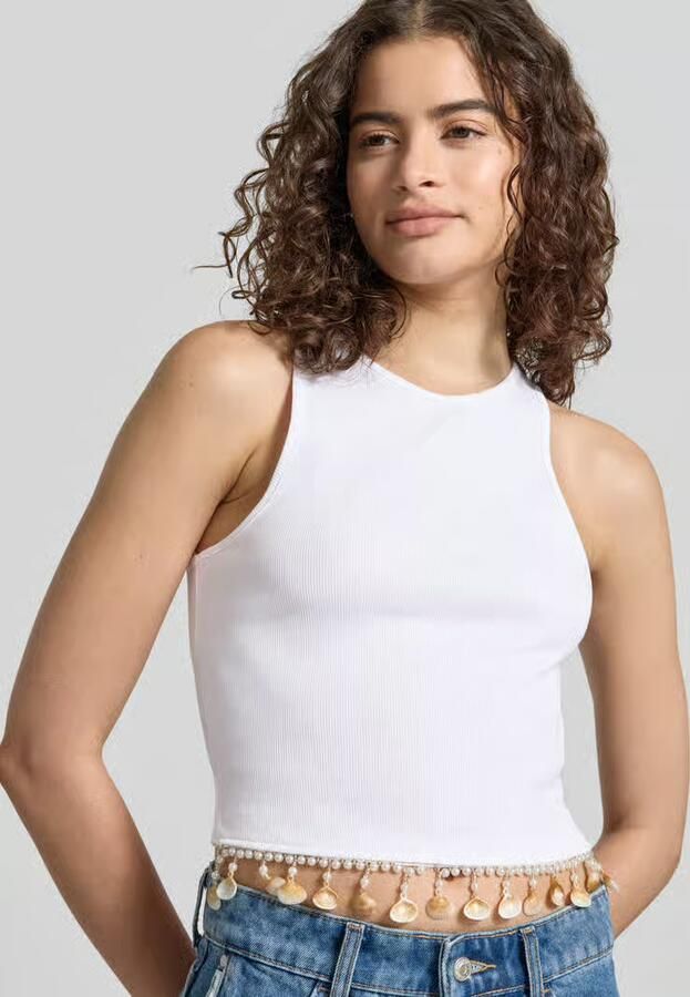 Only slim fit top van katoenmix model 'SHELLY'