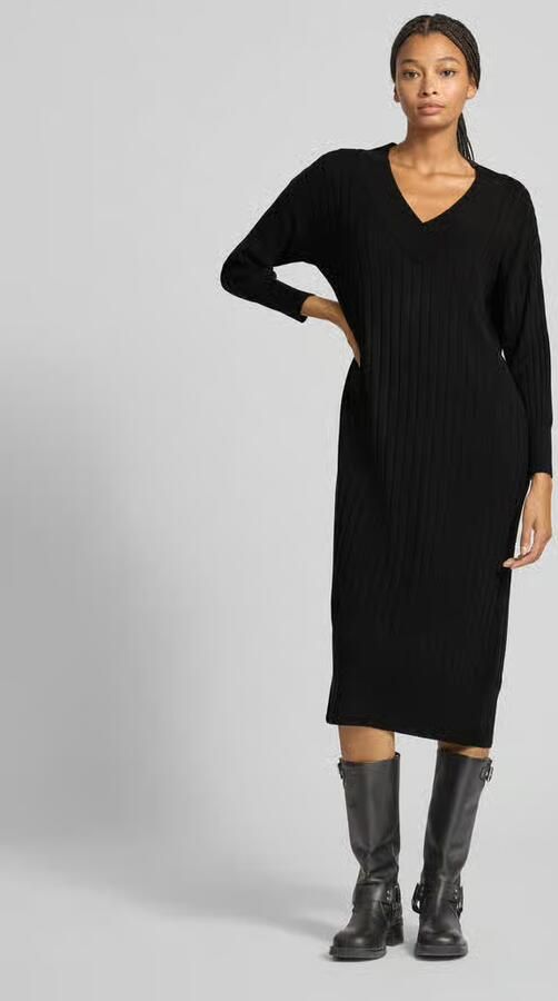 Only Gebreide jurk ONLNEW TESSA L S MIDI V DRESS met diepe v-hals met brede bies - Foto 4