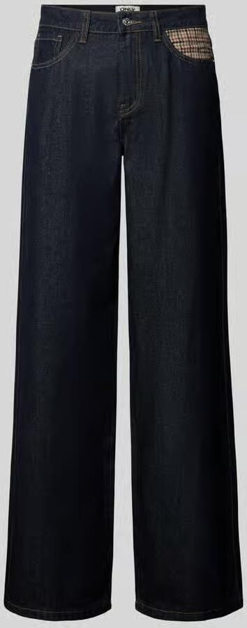 Only wide fit jeans met geruit detail