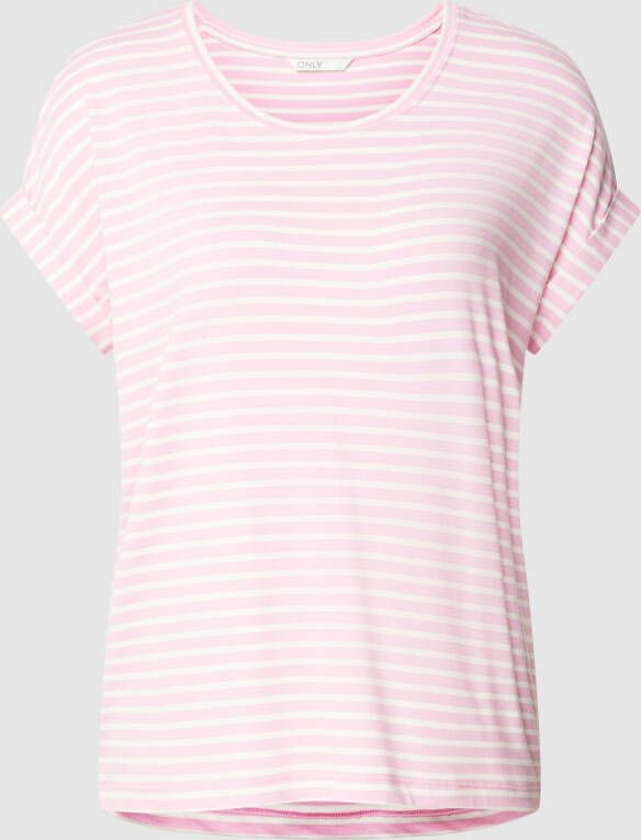 Only T-shirt met streepmotief en vaste mouwomslagen