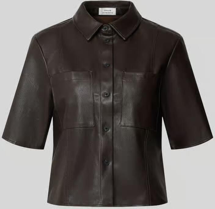 Opus Blouse met korte mouwen met borstzakken in leerlook