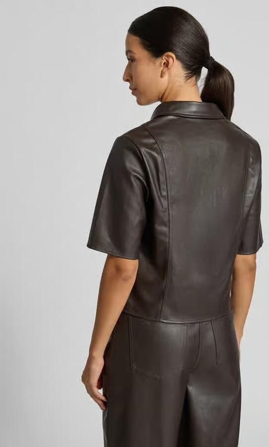 Opus Slim fit blouse met korte mouwen in lederlook model 'Feleather' - Foto 3