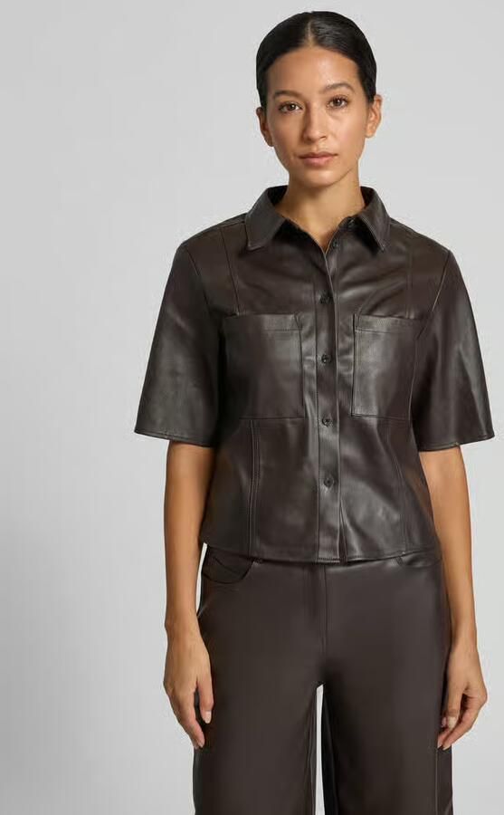 Opus Slim fit blouse met korte mouwen in lederlook model 'Feleather' - Foto 2