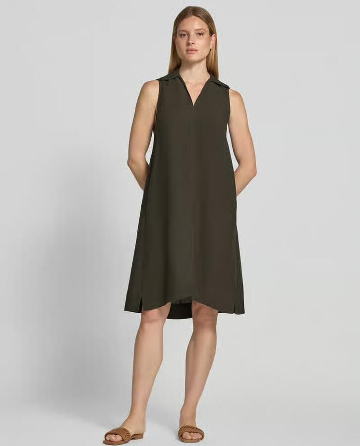 Opus Knielange jurk van mix van viscose en linnen model 'Wika'