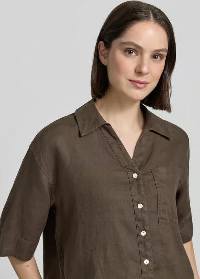 Opus regular fit linnen blouse met borstzak model 'Flippa'