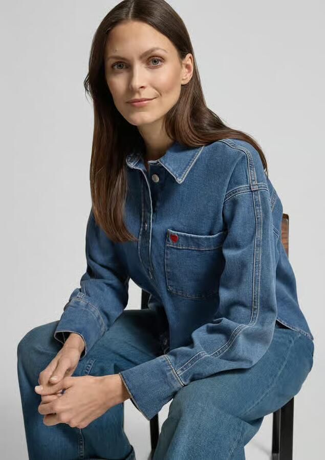 Opus Relaxed fit jeansblouse met stiksels model 'Falentine'