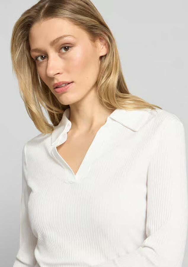 Opus Shirt met lange mouwen van viscosemix met polokraag model 'Seti'