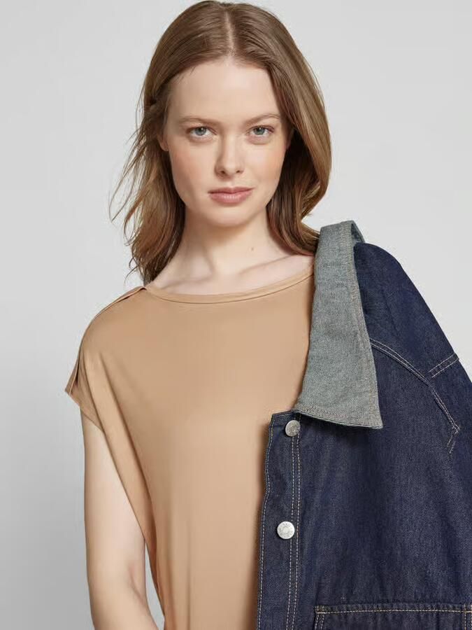 Opus T-shirt met geribde ronde hals model 'Sestern'