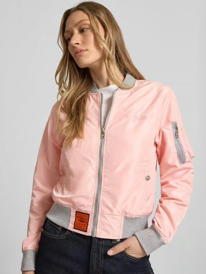 Original Bombers bomberjack met labelpatch en ritszak op de mouwen