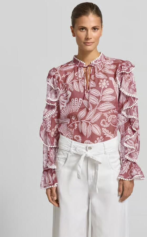 Oui Blouse met mouwen met ruches en druppelvormige hals - Foto 4