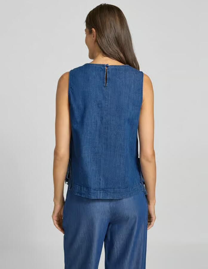 Oui Blousetop met ronde hals en vetersluiting opzij