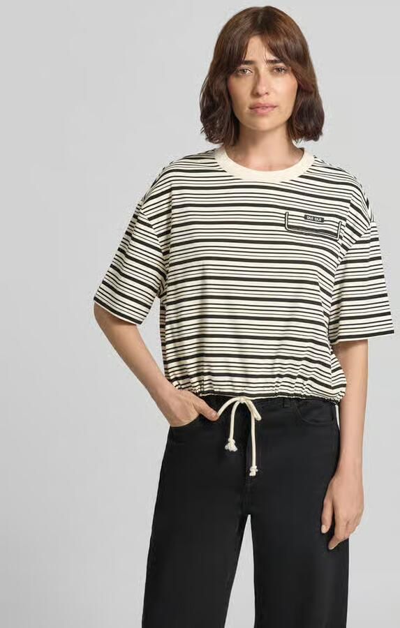 Oui boxy fit t-shirt met labelstitching en tunnelkoord - Foto 2