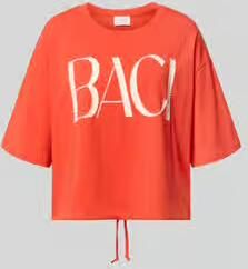 Oui boxy fit T-shirt met parels en tunnelkoord